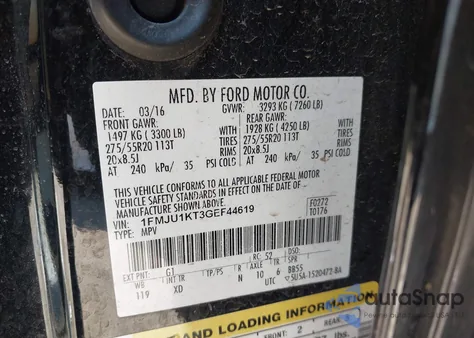 2016 Ford Expedition Limited from USA, damaged, VIN 1FMJU1KT3GEF44619